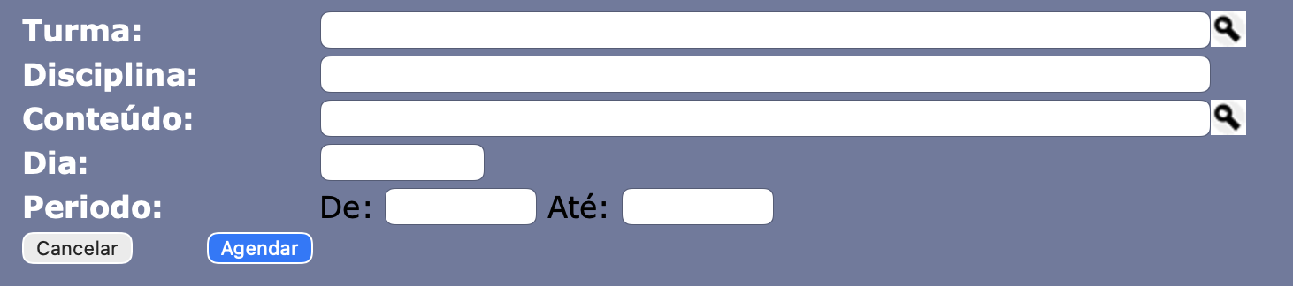 Campos necessários para agendar teste