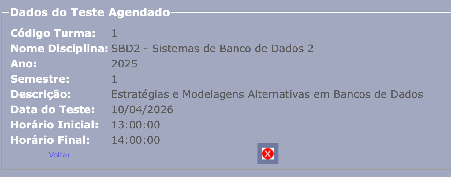 excluir teste agendado