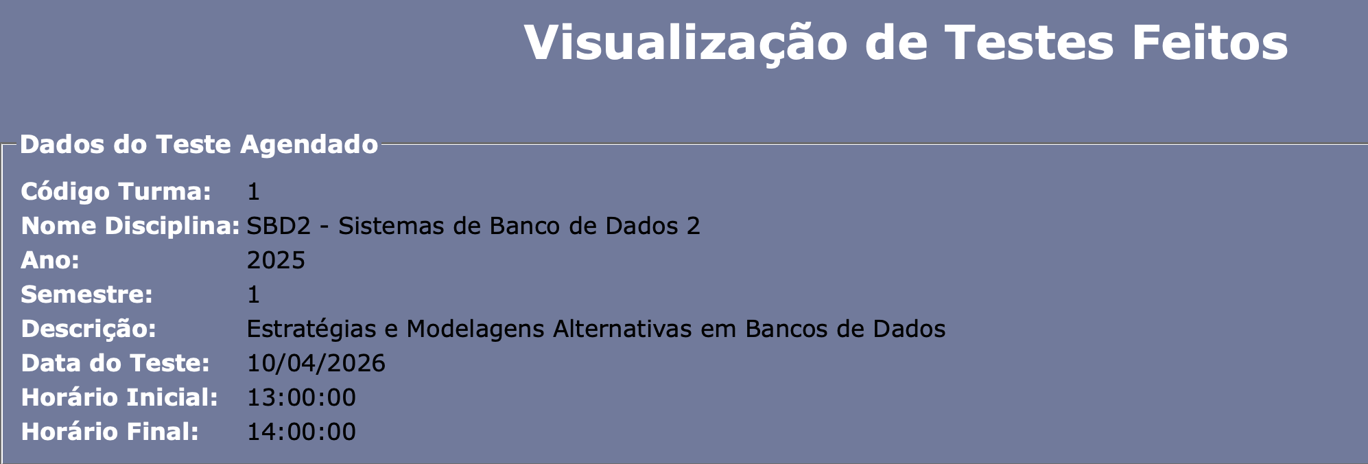 detalhes teste agendado