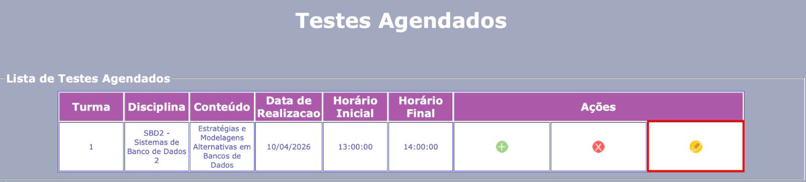 Testes agendado com marcação no lápis