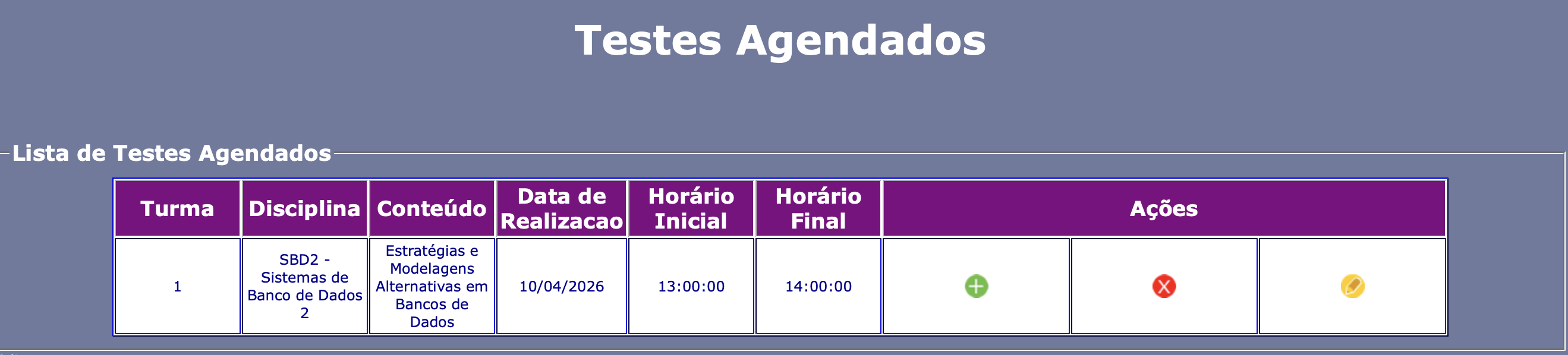 testes agendados